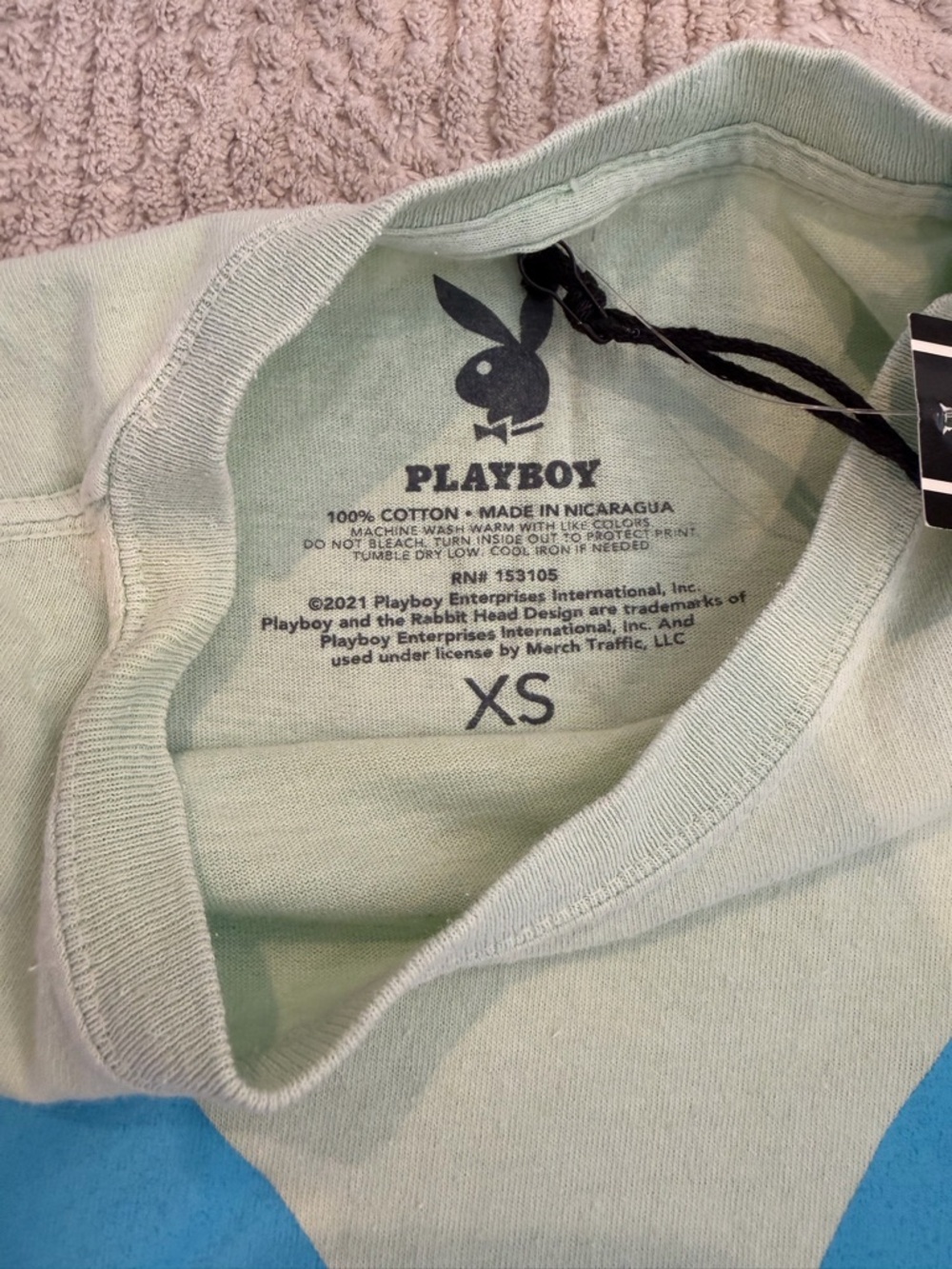 PLAYBOY Mint Tee with Bright Blue Bunny Logo - Picture 2 of 4